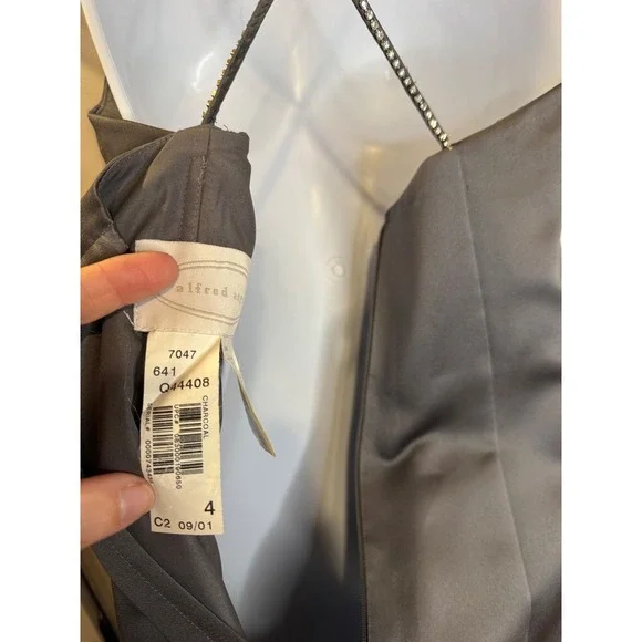 Alfred Angelo Charcoal Satin Embellished rhinestone Strap Dress Size 4 - Picture 5 of 11